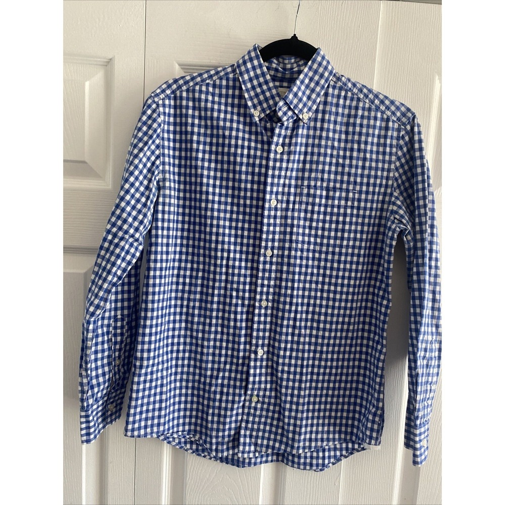 Crewcuts Gingham Button Down Shirt Boys Size 14 Blue‎ White Check Cotton Prep